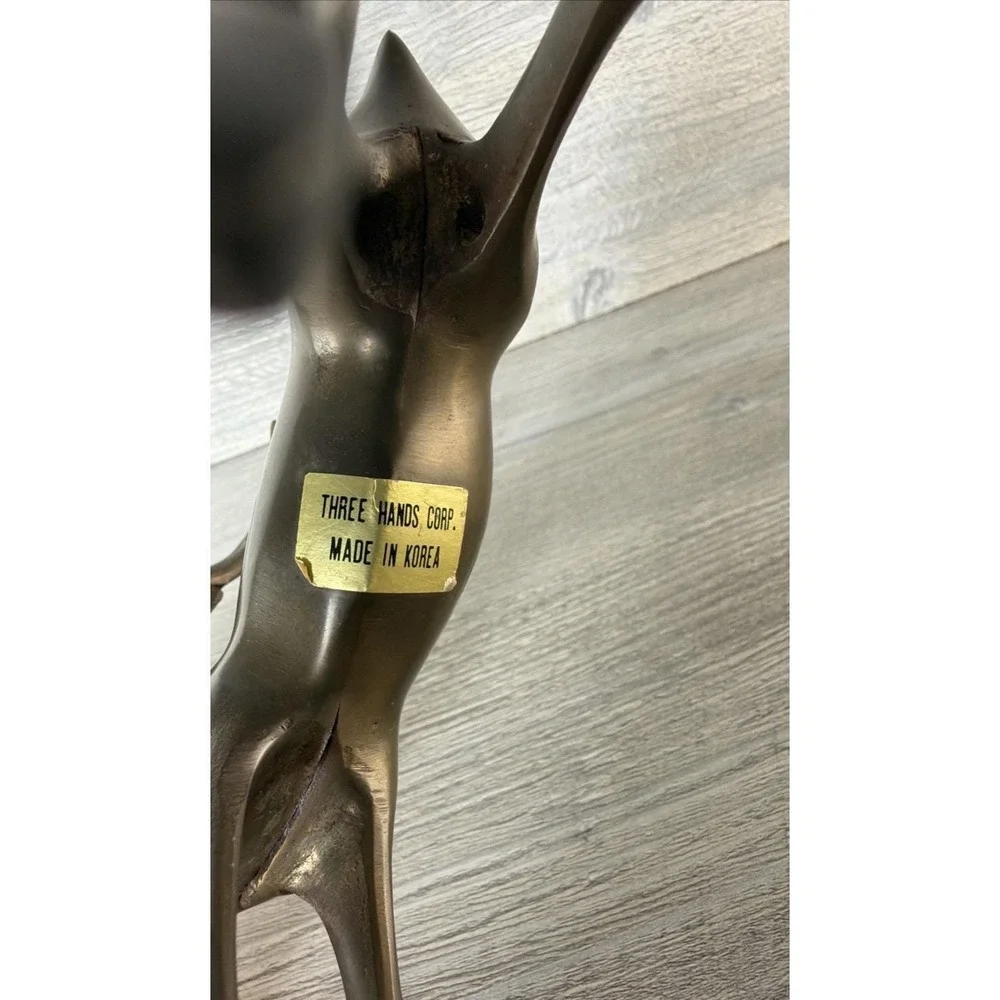 Vtg Brass Buck Deer Stag Figure Reindeer MCM 6 Point Antlers Animal 9" Korea - Picture 10 of 12